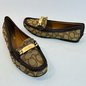 Coach “Olive” Signature Brown Driving Moccasin Loafer, Jacquard Canvas, size 8.5
